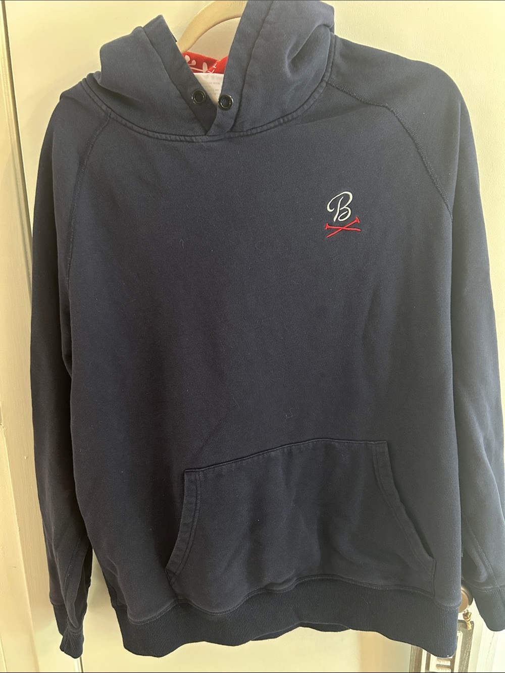 Barstool Navy Men's Hoodie with Embroidered Logo plus material lined hood